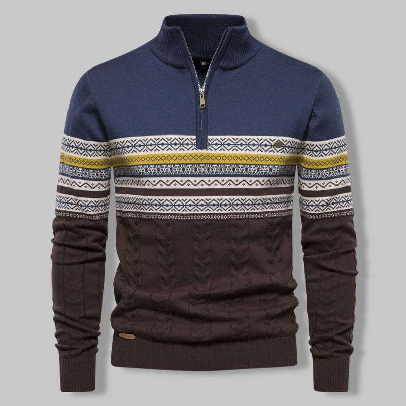 Herren Norwegerpullover mit Reißverschluss und Muster-Blau-S-Luzern Mode