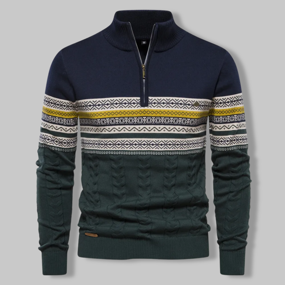 Herren Norwegerpullover mit Reißverschluss und Muster-Dunkelbraun-S-Luzern Mode