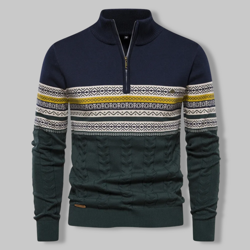 Herren Norwegerpullover mit Reißverschluss und Muster-Dunkelbraun-S-Luzern Mode