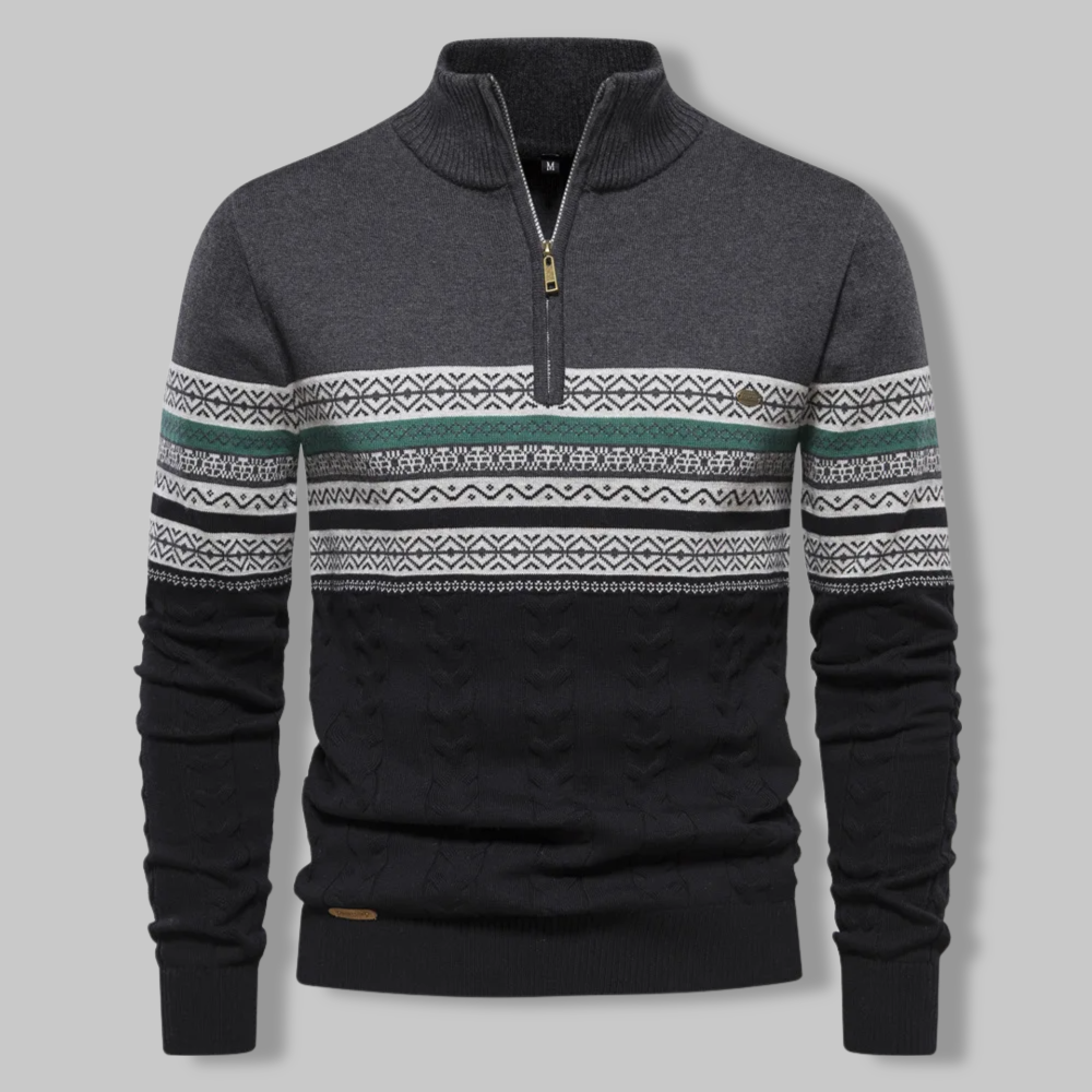 Herren Norwegerpullover mit Reißverschluss und Muster-Dunkelgrau-S-Luzern Mode