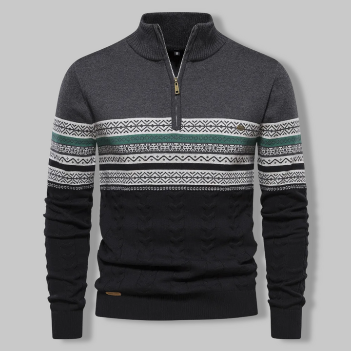 Herren Norwegerpullover mit Reißverschluss und Muster-Dunkelgrau-S-Luzern Mode