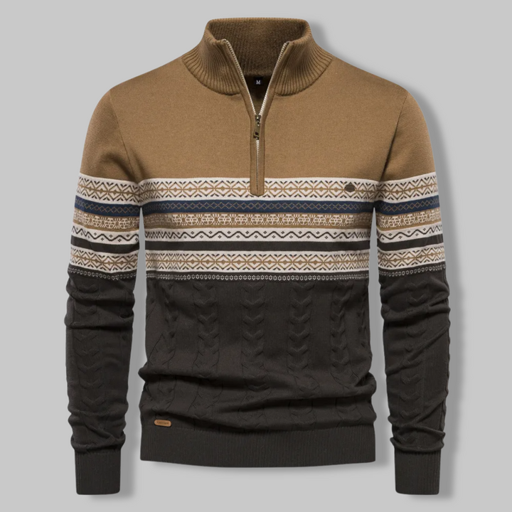Herren Norwegerpullover mit Reißverschluss und Muster-Khaki-S-Luzern Mode