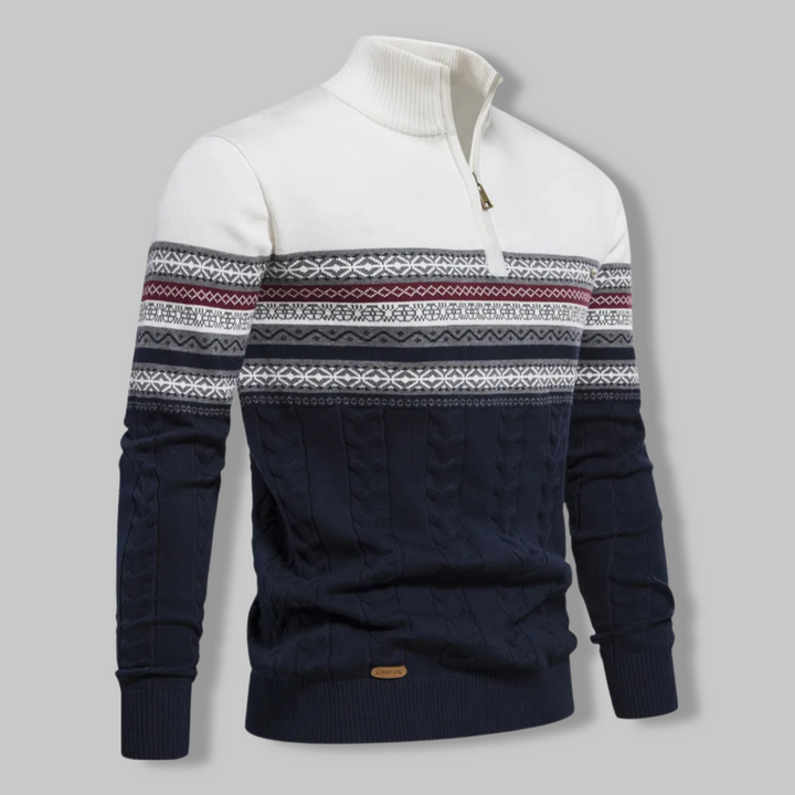 Herren Norwegerpullover mit Reißverschluss und Muster-Luzern Mode