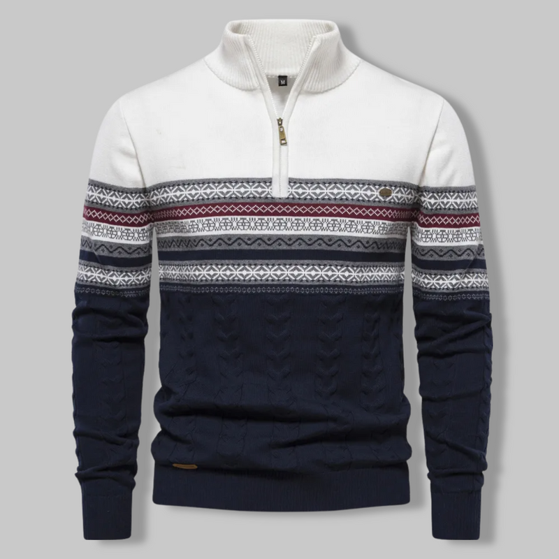 Herren Norwegerpullover mit Reißverschluss und Muster-Weiß-S-Luzern Mode