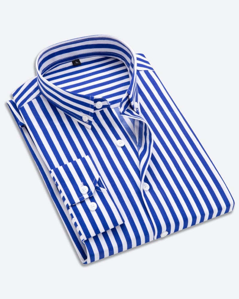 Herrenhemd aus Baumwolle mit Streifenmuster - Business Look-Blau-M-Luzern Mode