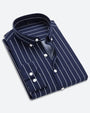 Herrenhemd aus Baumwolle mit Streifenmuster - Business Look-Dunkelblau-M-Luzern Mode