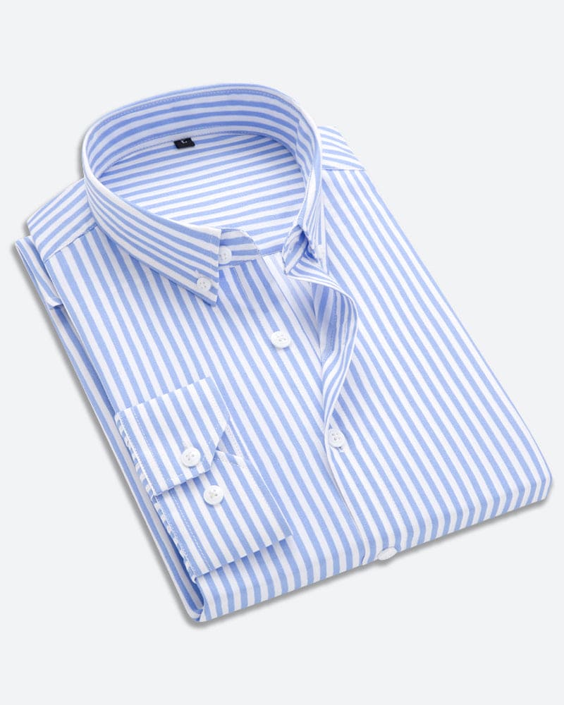 Herrenhemd aus Baumwolle mit Streifenmuster - Business Look-Hellblau-M-Luzern Mode