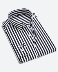 Herrenhemd aus Baumwolle mit Streifenmuster - Business Look-Schwarz-M-Luzern Mode
