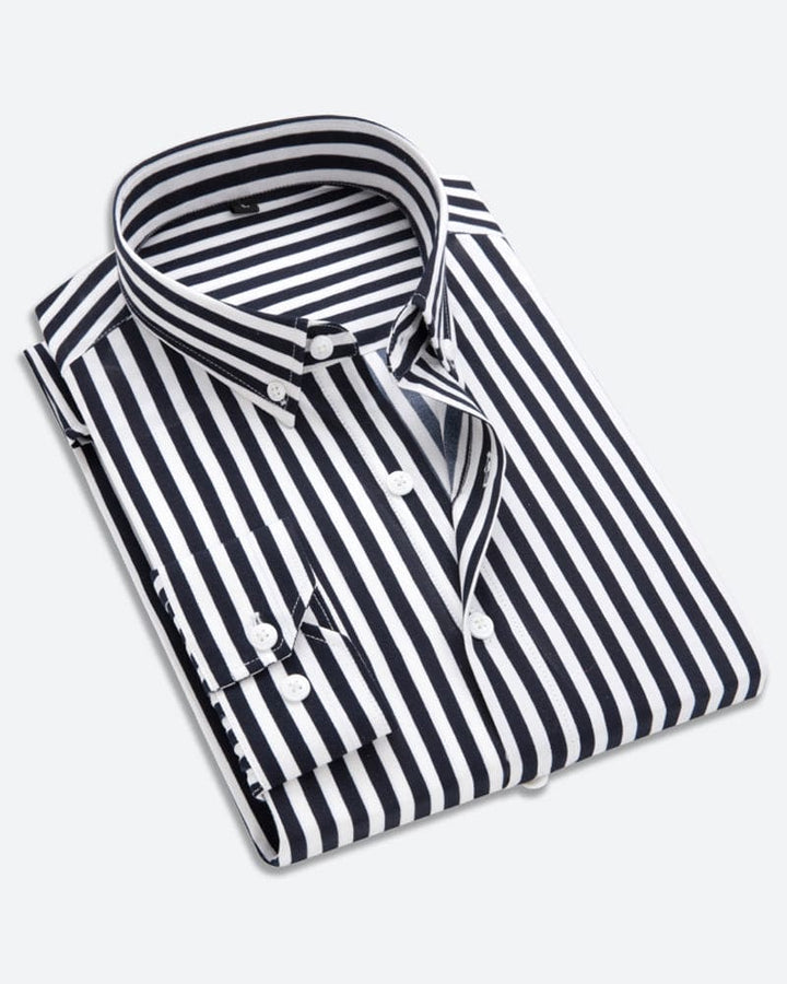 Herrenhemd aus Baumwolle mit Streifenmuster - Business Look-Schwarz-M-Luzern Mode