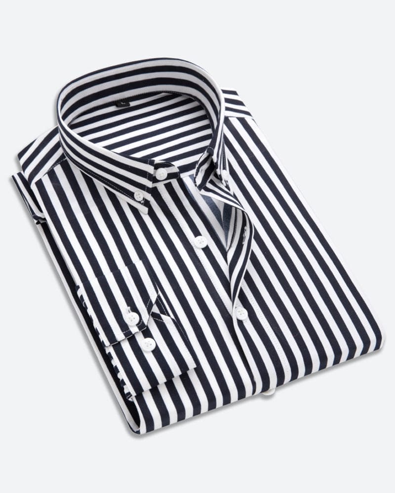 Herrenhemd aus Baumwolle mit Streifenmuster - Business Look-Schwarz-M-Luzern Mode