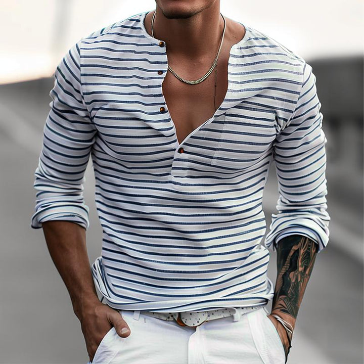 Gestreiftes Henley-Shirt mit langen Ärmeln – Ewan