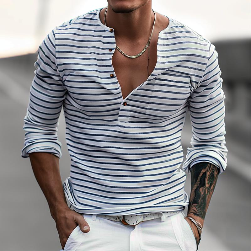 Gestreiftes Henley-Shirt mit langen Ärmeln – Ewan