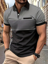 Herren Polohemd | Kurze Ärmel | Knopfleiste | Kragen | Gestreift-Grau-XS-Luzern Mode