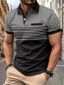 Herren Polohemd | Kurze Ärmel | Knopfleiste | Kragen | Gestreift-Grau-XS-Luzern Mode