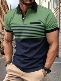 Herren Polohemd | Kurze Ärmel | Knopfleiste | Kragen | Gestreift-Grün-XS-Luzern Mode