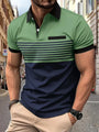 Herren Polohemd | Kurze Ärmel | Knopfleiste | Kragen | Gestreift-Grün-XS-Luzern Mode