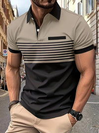 Herren Polohemd | Kurze Ärmel | Knopfleiste | Kragen | Gestreift-Khaki-XS-Luzern Mode