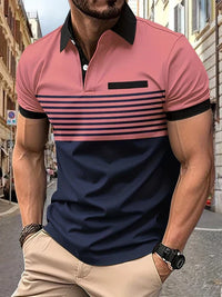 Herren Polohemd | Kurze Ärmel | Knopfleiste | Kragen | Gestreift-Rosa-XS-Luzern Mode