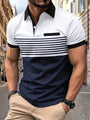Herren Polohemd | Kurze Ärmel | Knopfleiste | Kragen | Gestreift-Weiß-XS-Luzern Mode