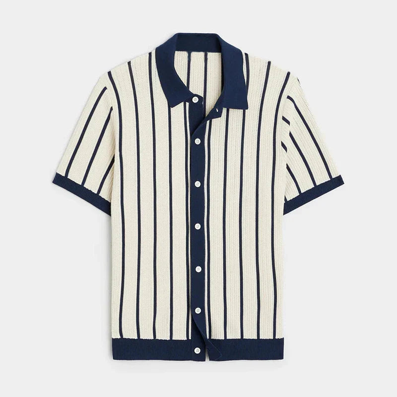 Gestreiftes Herren Strickhemd | Knopfleiste | Regular Fit | Kurzarm-Luzern Mode