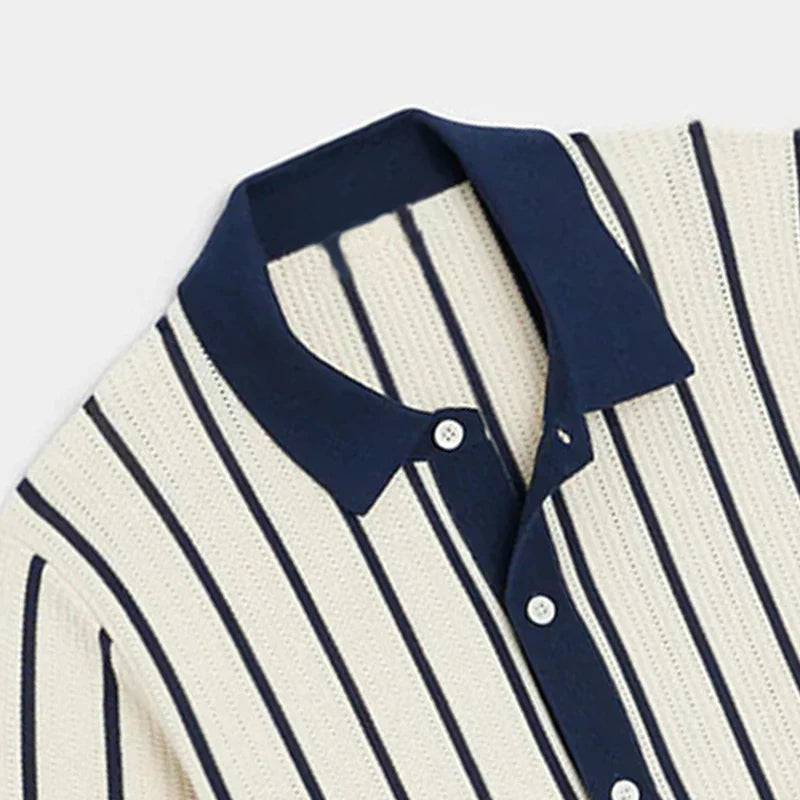 Gestreiftes Herren Strickhemd | Knopfleiste | Regular Fit | Kurzarm-Luzern Mode