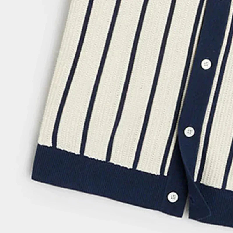 Gestreiftes Herren Strickhemd | Knopfleiste | Regular Fit | Kurzarm-Luzern Mode