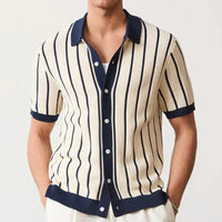 Gestreiftes Herren Strickhemd | Knopfleiste | Regular Fit | Kurzarm-S-Luzern Mode