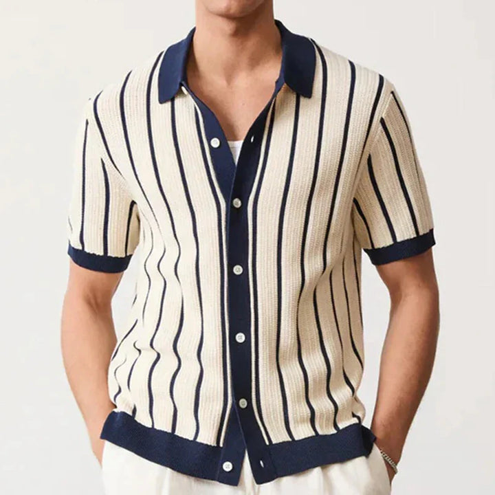Gestreiftes Herren Strickhemd | Knopfleiste | Regular Fit | Kurzarm-S-Luzern Mode