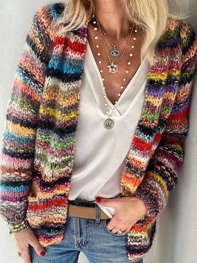 Damen Strickjacke mit Muster - Modische Herbstbekleidung-Farbkombination 1-S-Luzern Mode