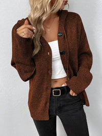 Damen Strickjacke mit Knöpfen - Bequemer Cardigan Look-Braun-S-Luzern Mode