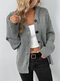 Damen Strickjacke mit Knöpfen - Bequemer Cardigan Look-Grau-S-Luzern Mode
