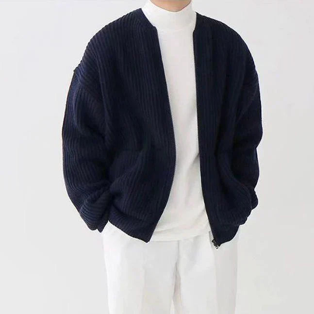 Herren Strickjacke mit Reißverschluss und Taschen Casual-Dunkelblau-XS-Luzern Mode