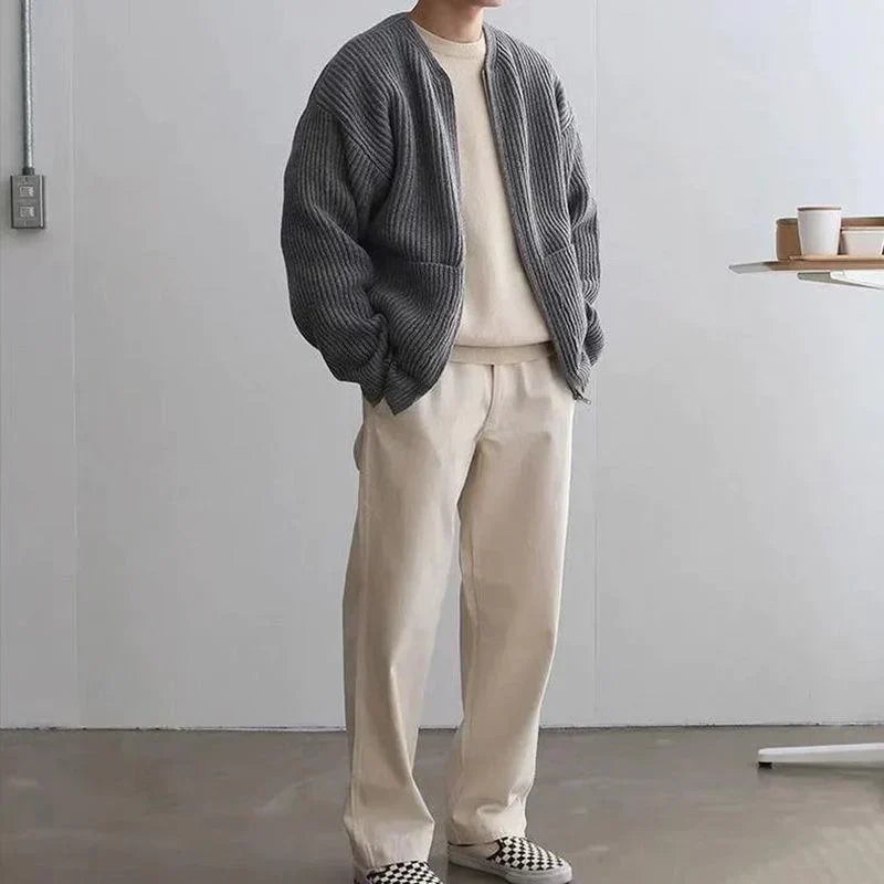 Herren Strickjacke mit Reißverschluss und Taschen Casual-Grau-XS-Luzern Mode