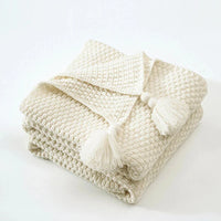 Gestrickte Decke | Wolle Warm Quasten Stilvoll Schlicht Charmant Komfortabel-Beige-110x150cm-Luzern Mode