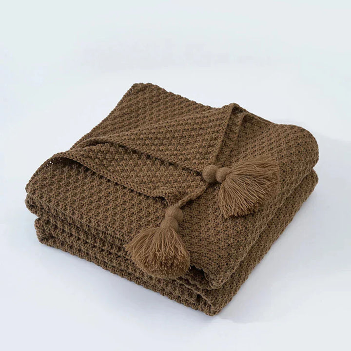 Gestrickte Decke | Wolle Warm Quasten Stilvoll Schlicht Charmant Komfortabel-Braun-110x150cm-Luzern Mode