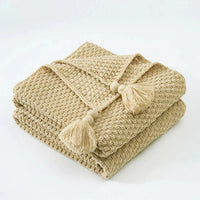 Gestrickte Decke | Wolle Warm Quasten Stilvoll Schlicht Charmant Komfortabel-Khaki-110x150cm-Luzern Mode