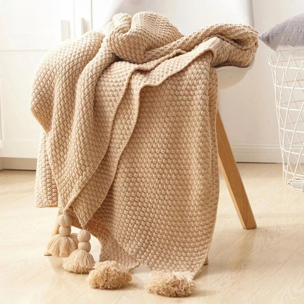 Gestrickte Decke | Wolle Warm Quasten Stilvoll Schlicht Charmant Komfortabel-Luzern Mode