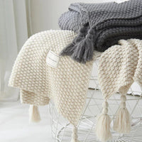Gestrickte Decke | Wolle Warm Quasten Stilvoll Schlicht Charmant Komfortabel-Luzern Mode