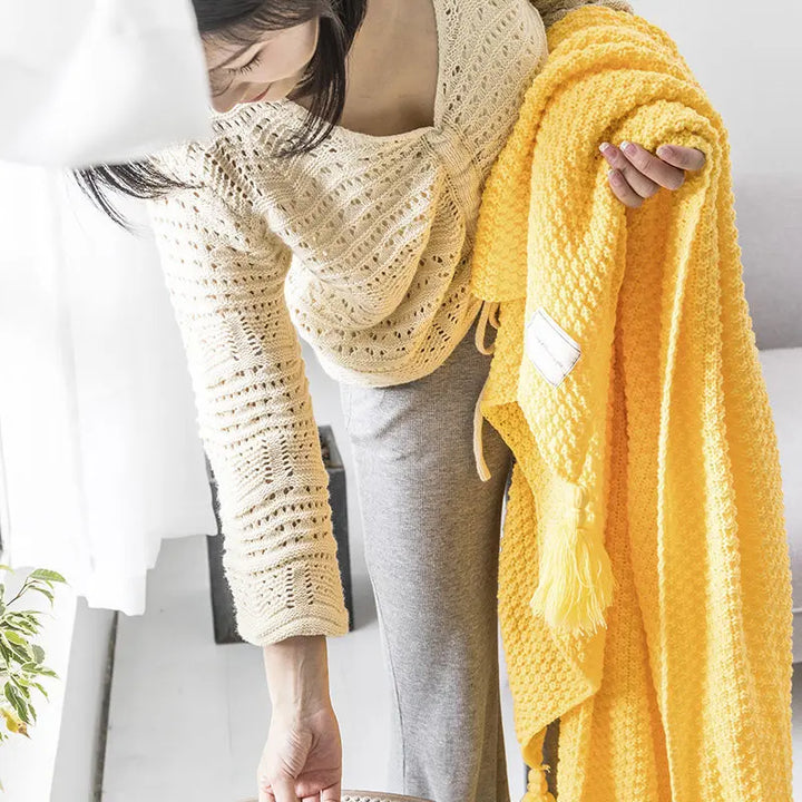 Gestrickte Decke | Wolle Warm Quasten Stilvoll Schlicht Charmant Komfortabel-Luzern Mode