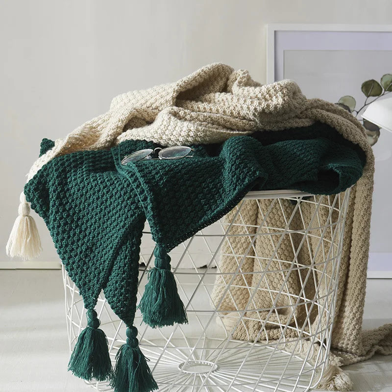 Gestrickte Decke | Wolle Warm Quasten Stilvoll Schlicht Charmant Komfortabel-Luzern Mode