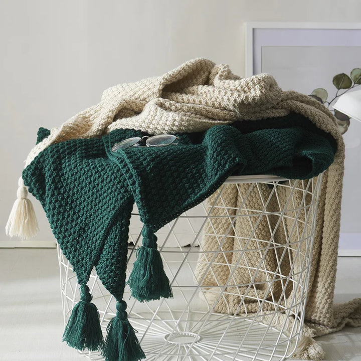 Gestrickte Decke | Wolle Warm Quasten Stilvoll Schlicht Charmant Komfortabel-Luzern Mode
