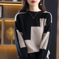 Damen Pullover geometrisch - Eleganter Strickpullover kaufen-Braun-Eén maat-Luzern Mode