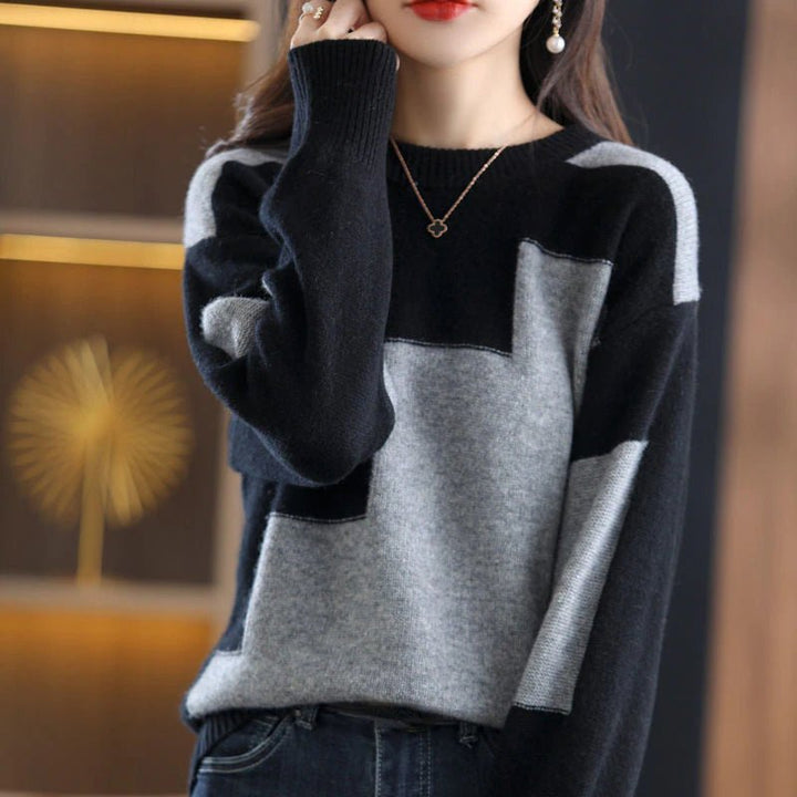 Damen Pullover geometrisch - Eleganter Strickpullover kaufen-Grau-Eén maat-Luzern Mode