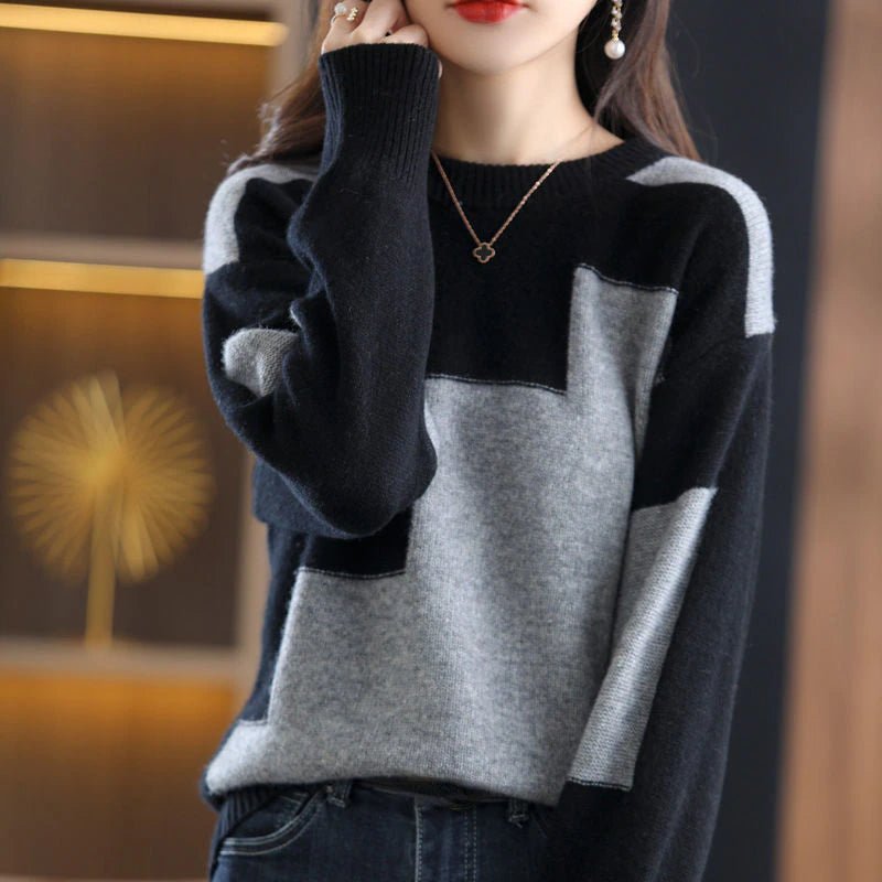 Damen Pullover geometrisch - Eleganter Strickpullover kaufen-Grau-Eén maat-Luzern Mode