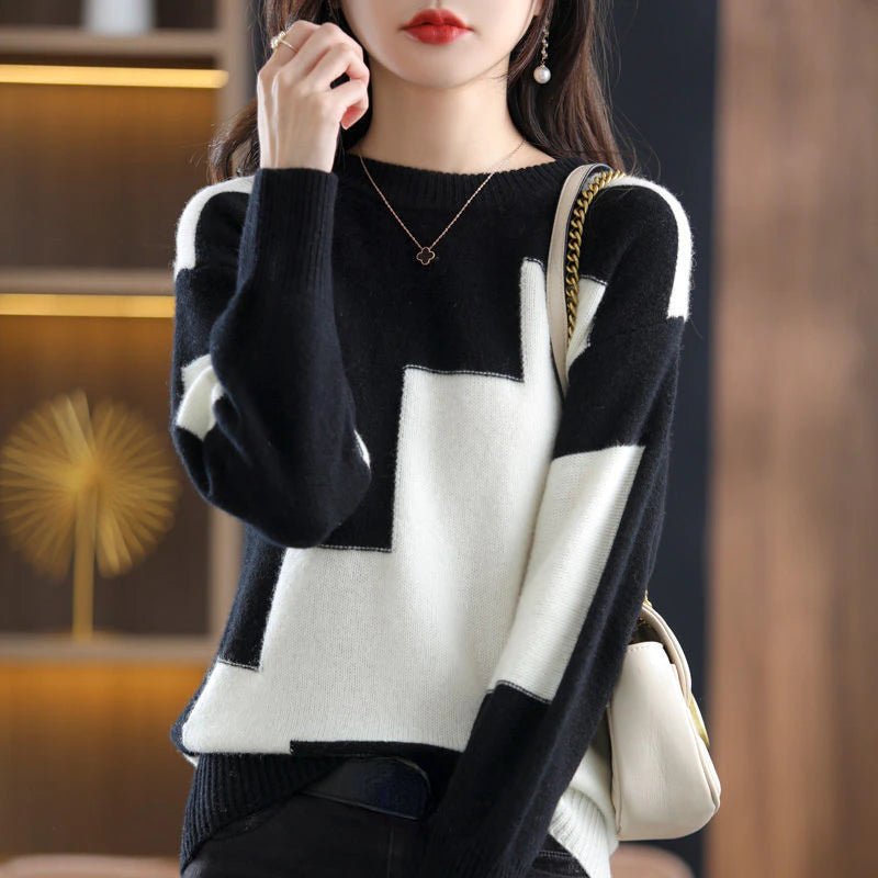 Damen Pullover geometrisch - Eleganter Strickpullover kaufen-Weiß-Eén maat-Luzern Mode