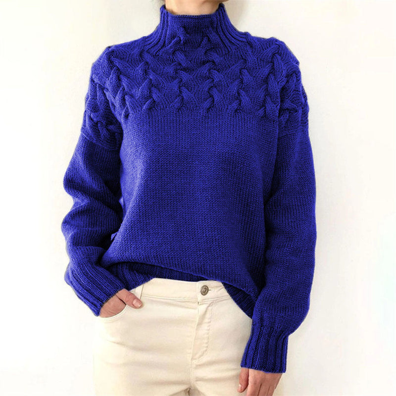 Damen Strickpullover mit Zopfmuster - Wintermode Bestseller-Blau-S-Luzern Mode
