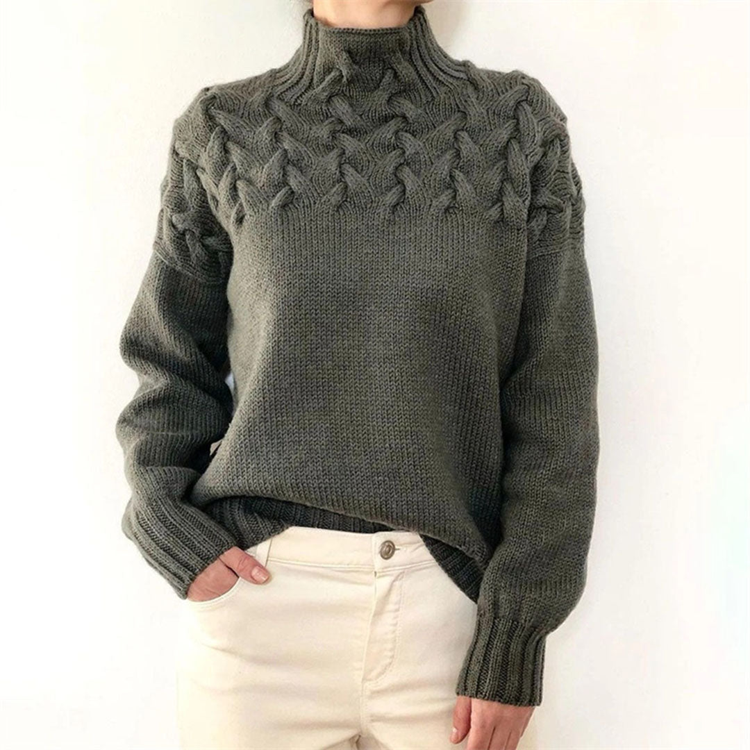 Damen Strickpullover mit Zopfmuster - Wintermode Bestseller-Grau-S-Luzern Mode
