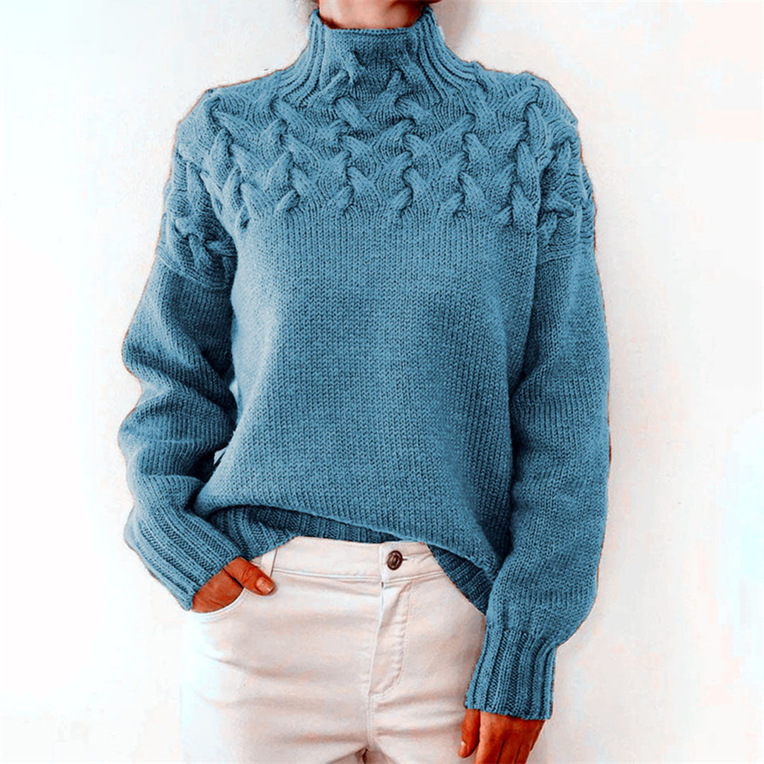 Damen Strickpullover mit Zopfmuster - Wintermode Bestseller-Hellblau-S-Luzern Mode