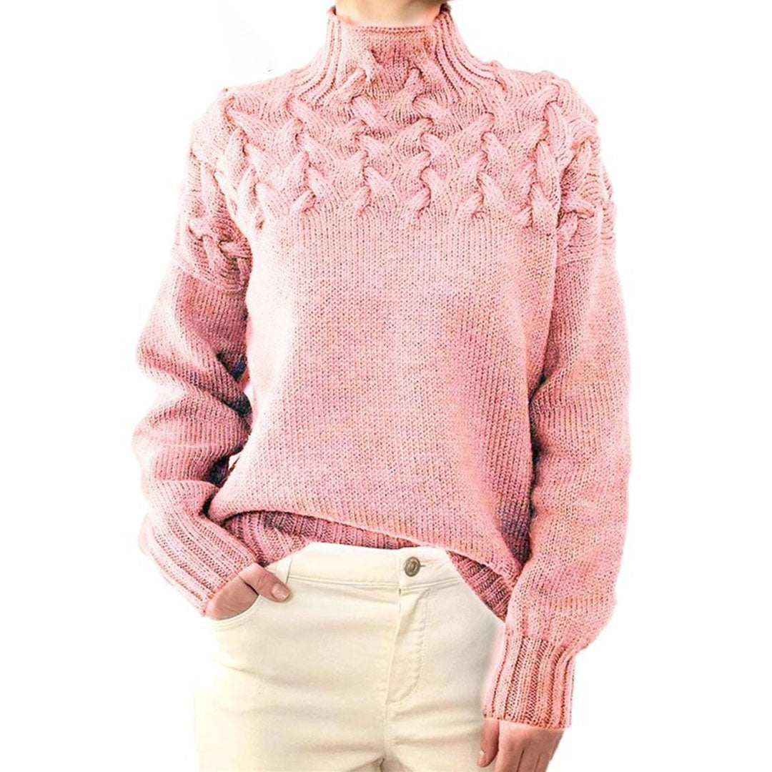 Damen Strickpullover mit Zopfmuster - Wintermode Bestseller-Rosa-S-Luzern Mode