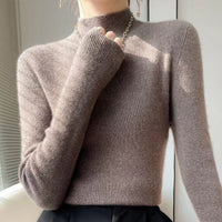 Damen Rollkragenpullover aus Kaschmir für Herbst/Winter-Dunkelbraun-S-Luzern Mode
